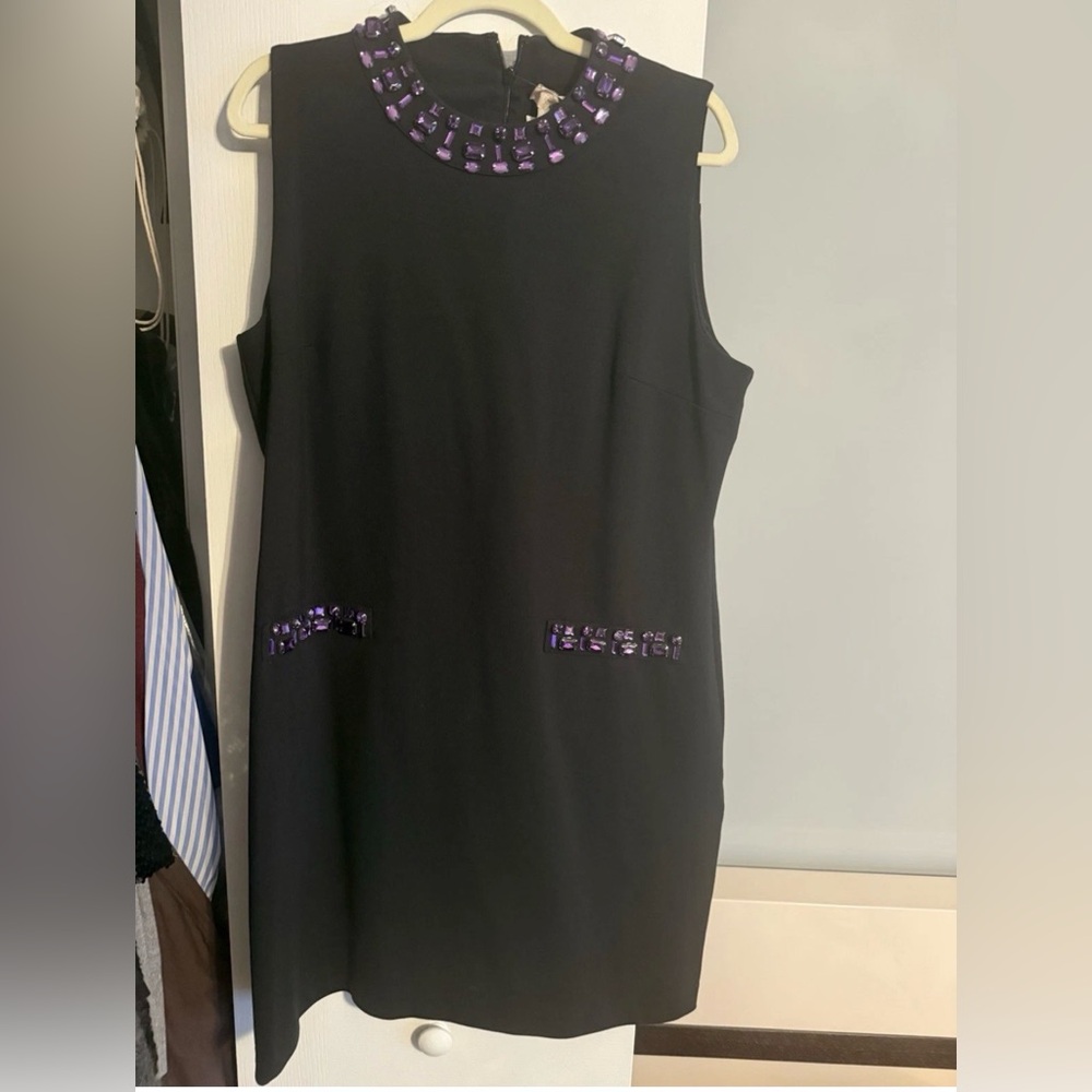 Michael Kors Sleeveless Jeweled Jersey LBD Dress in Black| XL
